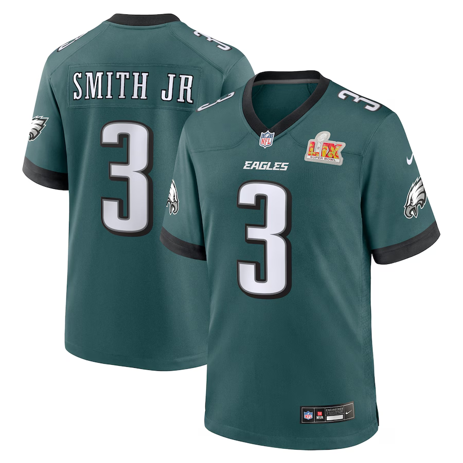 Men's Philadelphia Eagles Nolan Smith #3 Midnight Green Super Bowl LIX Jersey